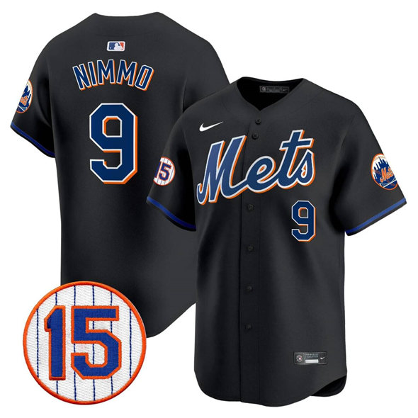 Men's New York Mets #9 Brandon Nimmo Black Jerry Grote Patch Vapor Premier Limited Stitched Baseball Jersey Men's New York Mets #9 Brandon Nimmo Black Jerry Grote Patch Vapor Premier Limited Stitched Baseball Jersey